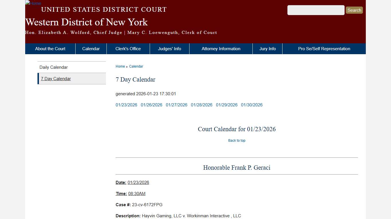 7 Day Calendar Western District of New York United States District Court